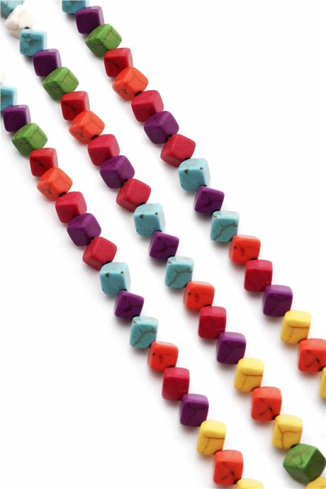 Turkuaz Taşı Dörtgen Kesim Parlak Karışık 6x6mm Doğal Taş Dizi [B+]