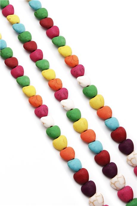 Turkuaz Sıkma Doğal Taş Parlak Karışık Kalp Kesim 8x4mm Dizi [B+]