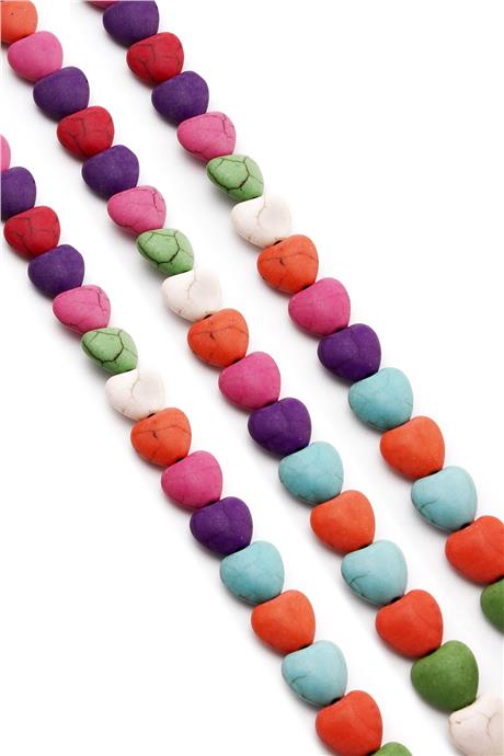 Sıkma Turkuaz Kalp Kesim Karışık 10x5mm Doğal Taş Dizi