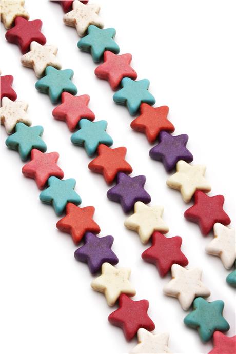 Turkuaz Sıkma Doğal Taş Parlak Karışık Yıldız Kesim 15x6mm Dizi [B+]