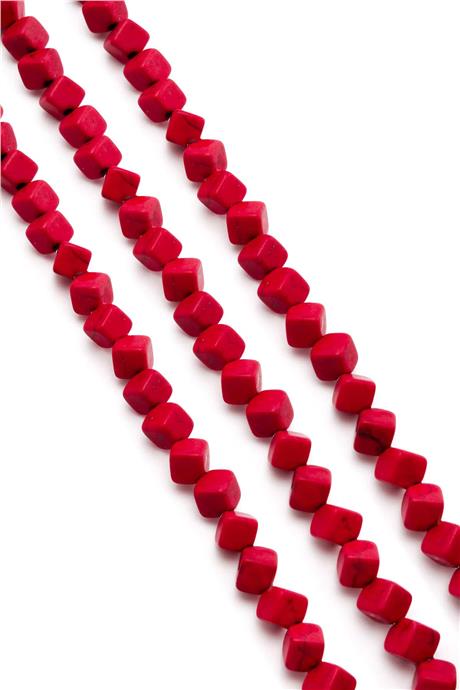 Turquoise Squeezing Natural Stone Red Square Cut 6x6mm String Of Beads