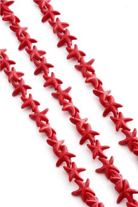 Turkuaz Taşı Yıldız Kesim Parlak Kırmızı 15mm Doğal Taş Dizi [B+]