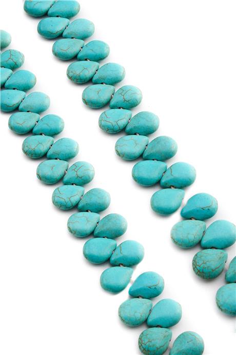 Sıkma Turkuaz Taşı Damla Kesim 14x10mm Mavi Dizi