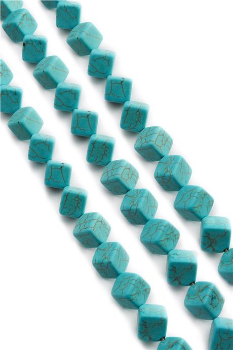 Sıkma Turkuaz Taşı Dörtgen Kesim 10x10mm Mavi Dizi