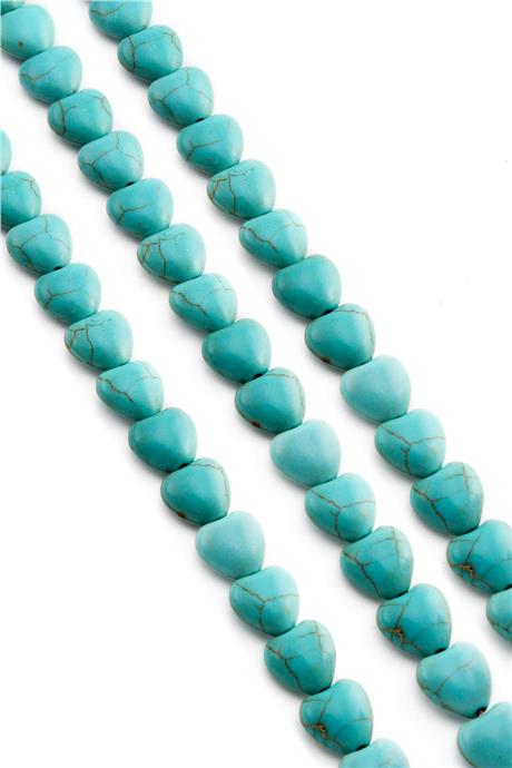 Sıkma Turkuaz Taşı Kalp Kesim 10x6mm Mavi Dizi