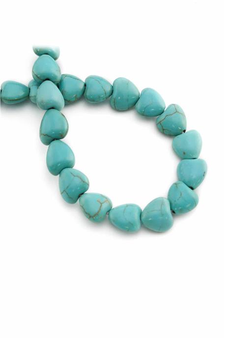 Sıkma Turkuaz Taşı Kalp Kesim 10x6mm Mavi Dizi