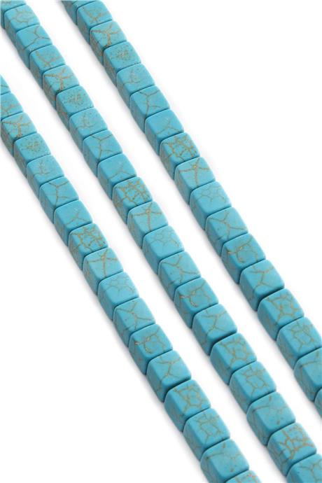 Turkuaz Taşı Küp Kesim Parlak Mavi 8x8mm Doğal Taş Dizi [B+]
