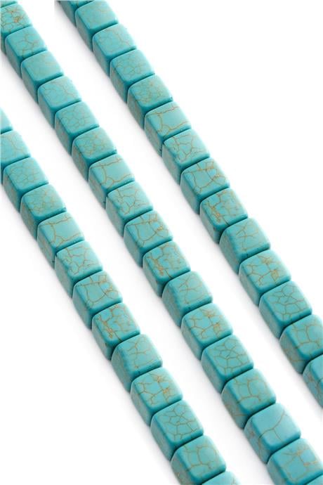 Turkuaz Taşı Küp Kesim Parlak Mavi 10x10mm Doğal Taş Dizi [B+]
