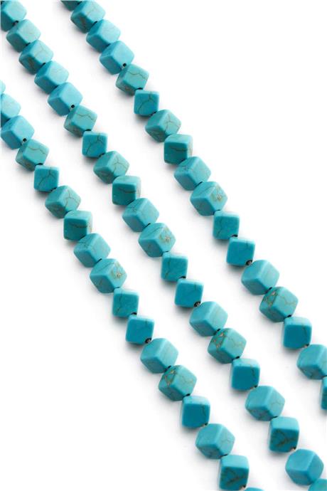 Sıkma Turkuaz Taşı Küp Kesim 6x6mm Mavi Dizi