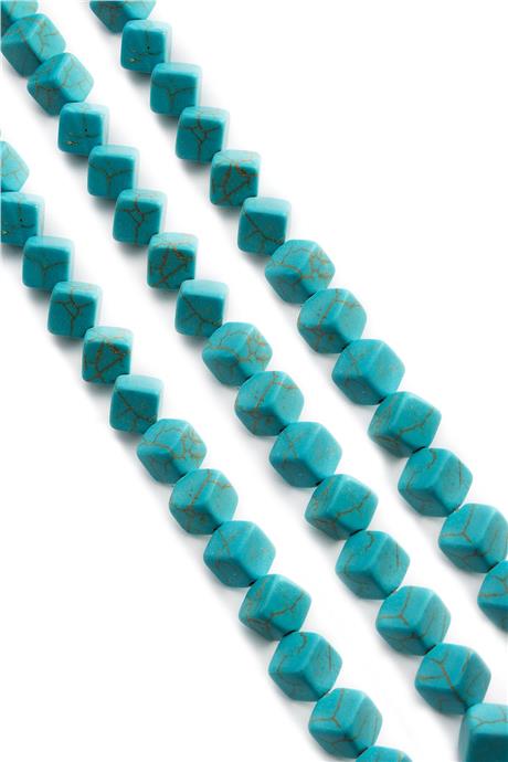 Sıkma Turkuaz Taşı Küp Kesim 8x8mm Mavi Dizi