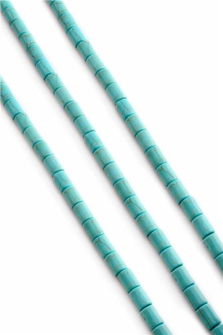 Turkuaz Sıkma Doğal Taş Parlak Mavi Silindir Kesim 6x8mm Dizi [B+]