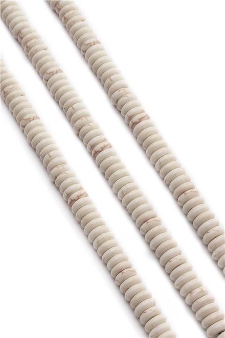 Sıkma Turkuaz Rondela Kesim Beyaz 8mm Doğal Taş Dizi