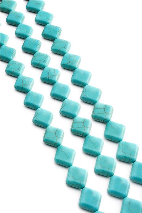 Sıkma Turkuaz Kare Kesim Yeşil 14x6mm Doğal Taş Dizi