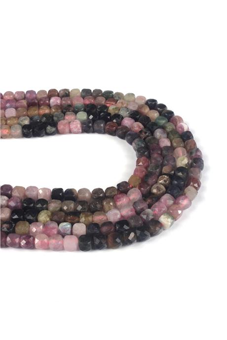 Turmalin Doğal Taş Parlak Karışık Küp Kesim 4x4mm Dizi