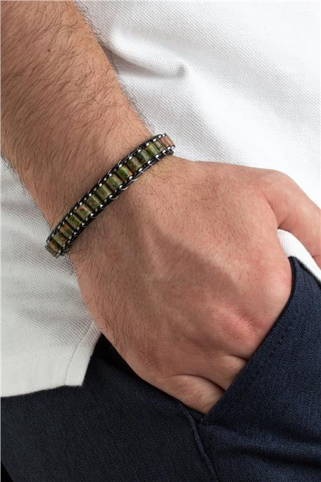 Unakit Doğal Taş Örme  Erkek Bilekliği 6x5mm