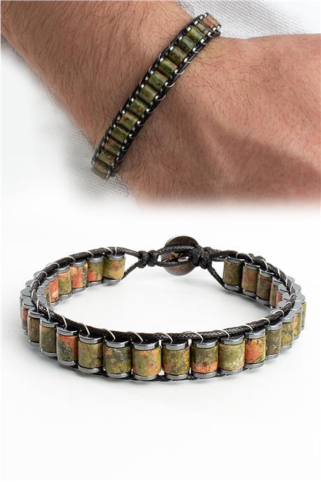 Unakit Doğal Taş Örme  Erkek Bilekliği 6x5mm