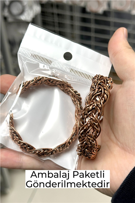 Viking Örgülü Kabartmalı Ayarlanabilir Unisex Bakır Bileklik