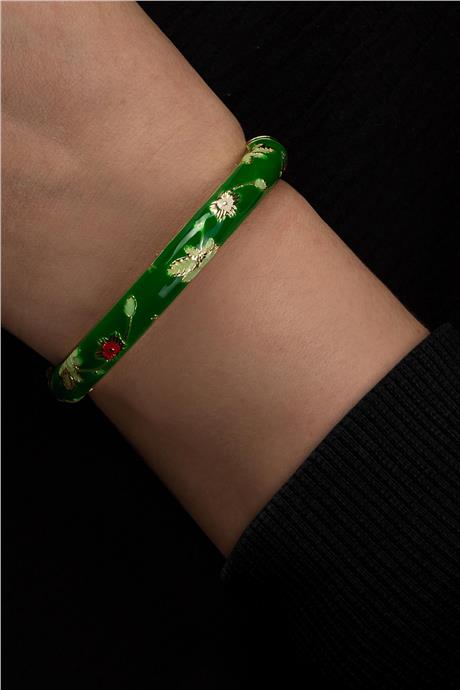 Vintage Yeşil Mineli Çiçek Desenli Bilezik