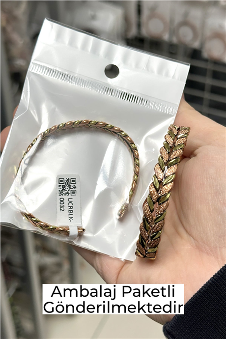 Yaprak Motif Kabartmalı Ayarlanabilir Unisex Bakır Bileklik