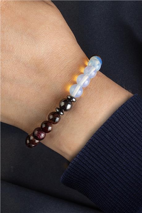 Yengeç Burç Bilekliği Opal-Aytaşı-Kaplan Gözü-Garnet Doğal Taş 8mm Bileklik