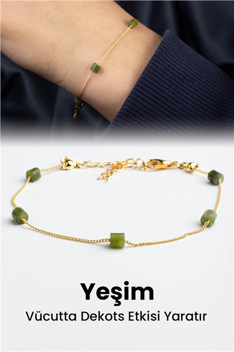 Yeşim Doğal Silindir Kesim Zincir Kapamalı Bileklik
