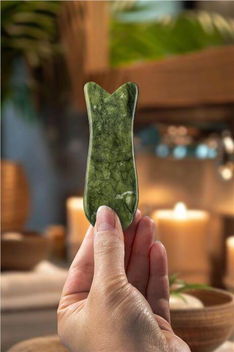 Yeşim Doğal Taş Gua Sha Balık Kesim Yüz Masaj Aleti