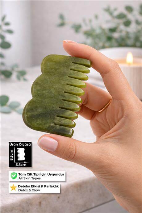 Yeşim Doğal Taş Gua Sha Tarak Kesim Yüz Masaj Aleti