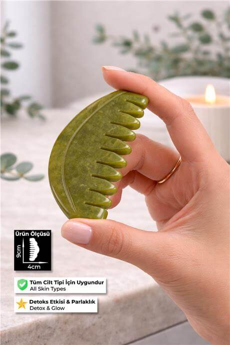 Yeşim Doğal Taş Gua Sha Tarak Kesim Yüz Masaj Aleti