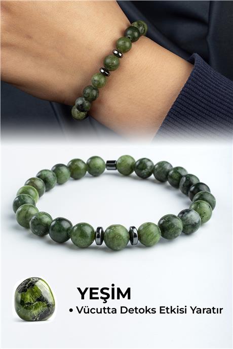 Yeşim Doğal Taş Koyu Yeşil Küre Kesim 8mm Bileklik