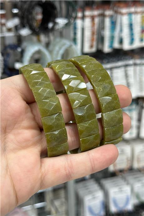 Yeşim Doğal Taş Parlak Dikdörtgen Faset Kesim 11x15mm Bileklik