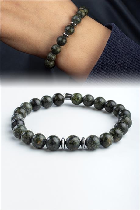 Yılan Taşı Doğal Taş Küre Kesim KoyuYeşil 8mm Bileklik