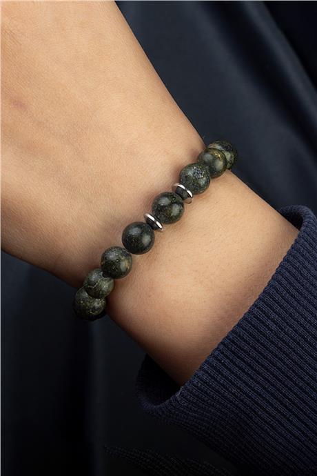 Yılan Taşı Doğal Taş Küre Kesim KoyuYeşil 8mm Bileklik