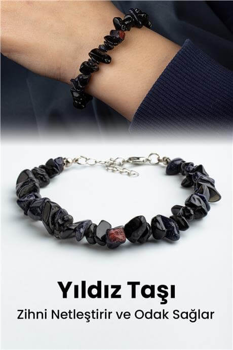 Yıldız Taşı Doğal Kırık Taş Lacivert Zincir Kapamalı Bileklik