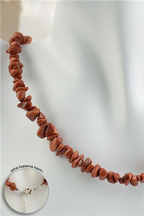 Yıldız Taşı Doğal Kırık Taş Turuncu Tam Tur Kolye