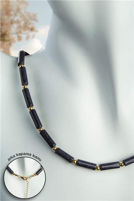 Yıldız Taşı Doğal Taş Silindir Kesim Zincir Kapamalı Kolye