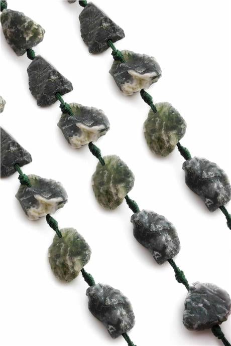 Yosunlu Akik Doğal Taş Mat Koyu Yeşil Ham Kütle Kesim 15x25mm Dizi [AA]