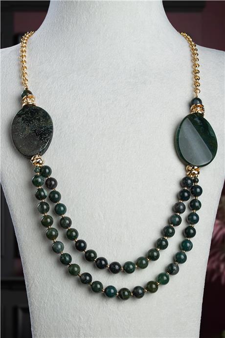 Yosunlu Akik Doğal Taş Küre Kesim Zincir Kapamalı Kolye