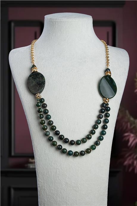 Yosunlu Akik Doğal Taş Küre Kesim Zincir Kapamalı Kolye