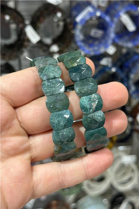 Yosunlu Akik Doğal Taş Parlak Oval Faset Kesim Roleks 11x15mm Bileklik