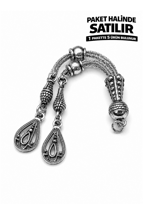 Zamak Çift Zincir Gümüş Tesbih Püskülü 5 Adet