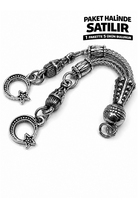 Zamak Çift Zincir Gümüş Tesbih Püskülü 5 Adet