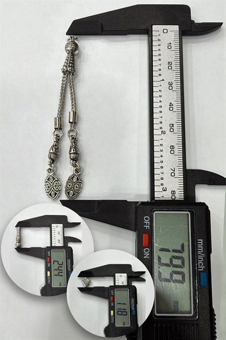 Zamak Çift Zincir Gümüş Tesbih Püskülü 5 Adet