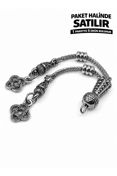 Zamak Çift Zincir Gümüş Tesbih Püskülü 5 Adet