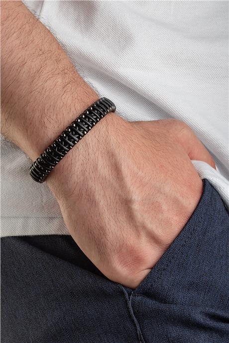 Zincir Motifli Örme 12mm Deri Erkek Bilekliği