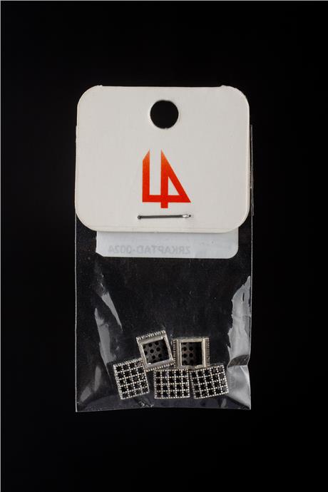 Zirkon Antik Gümüş Bombeli Kare Çift Delik 7x6mm Takı Aparatı