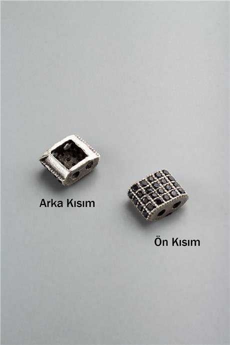 Zirkon Antik Gümüş Bombeli Kare Çift Delik 7x6mm Takı Aparatı