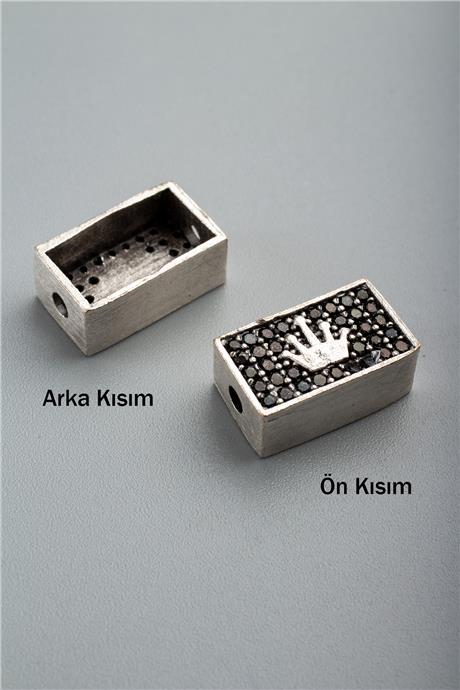 Zirkon Antik Gümüş Dikdörtgen Kral Figürlü 14x8mm Takı Aparatı