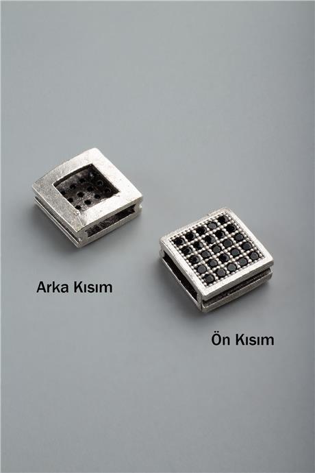 Zirkon Antik Gümüş Kanallı Kare Tek Delik Aparat 9x9mm