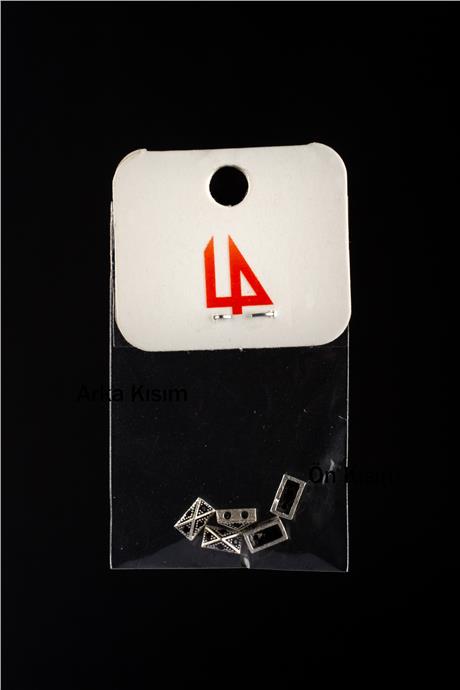 Zirkon Antik Gümüş Kare Piramit Çift Delik Aparat 6x4mm