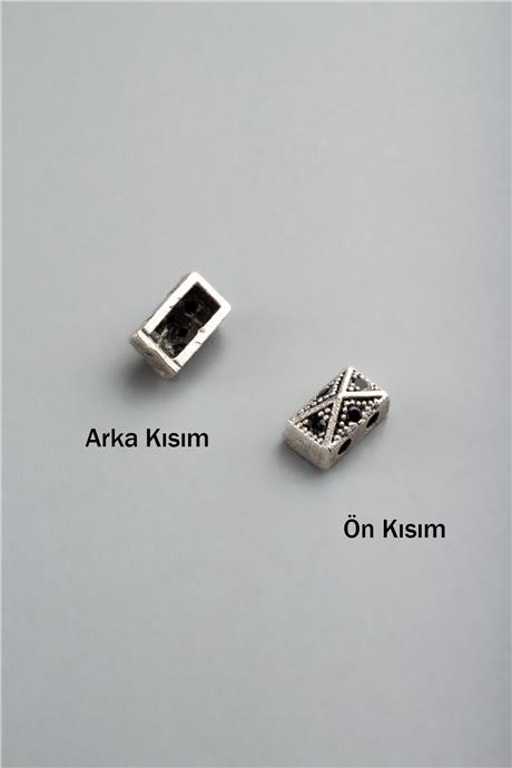 Zirkon Antik Gümüş Kare Piramit Çift Delik Aparat 6x4mm
